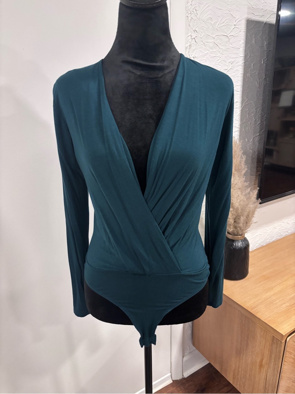 Women's Teal Surplice Long Sleeve Bodysuit